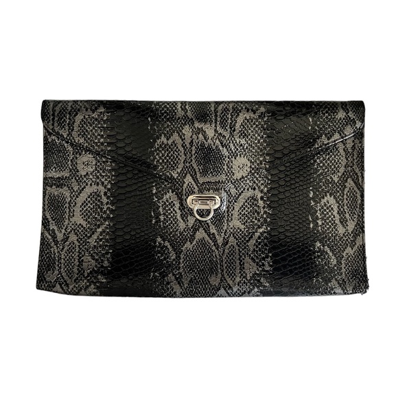 Handbags - Faux Large Glossy Black Snake Skin 9.5” x 16” Clutch